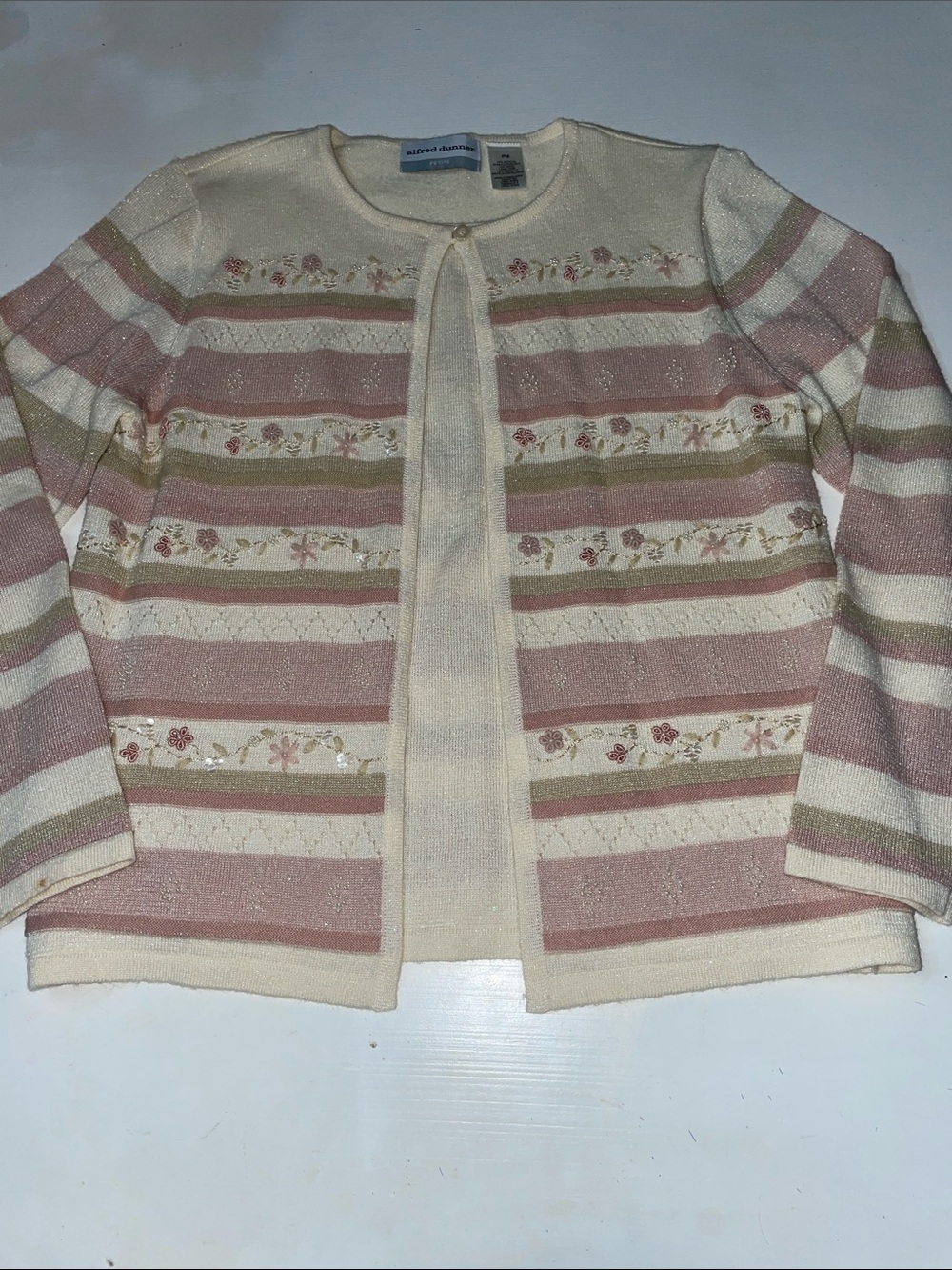 Alfred Dunner floral embroidered shiny sweater set medium petite